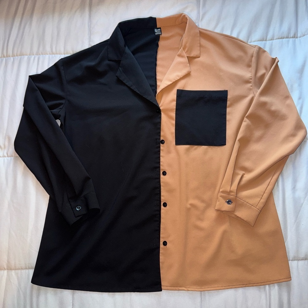 SHEIN Split Color Button Up Shirt Size Large